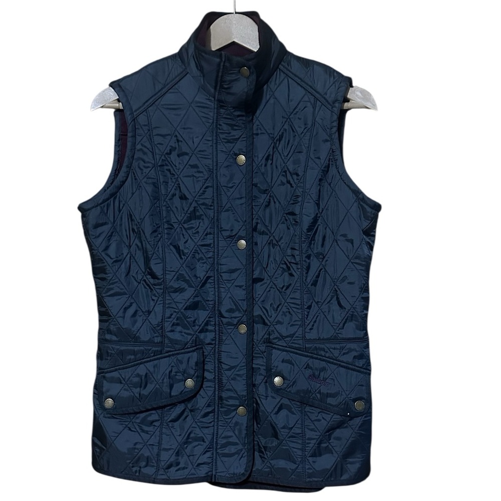 Barbour Women's Quilted Wray Gilet Vest Black Burgundy Fleece Interior Size 10 - Picture 6 of 14